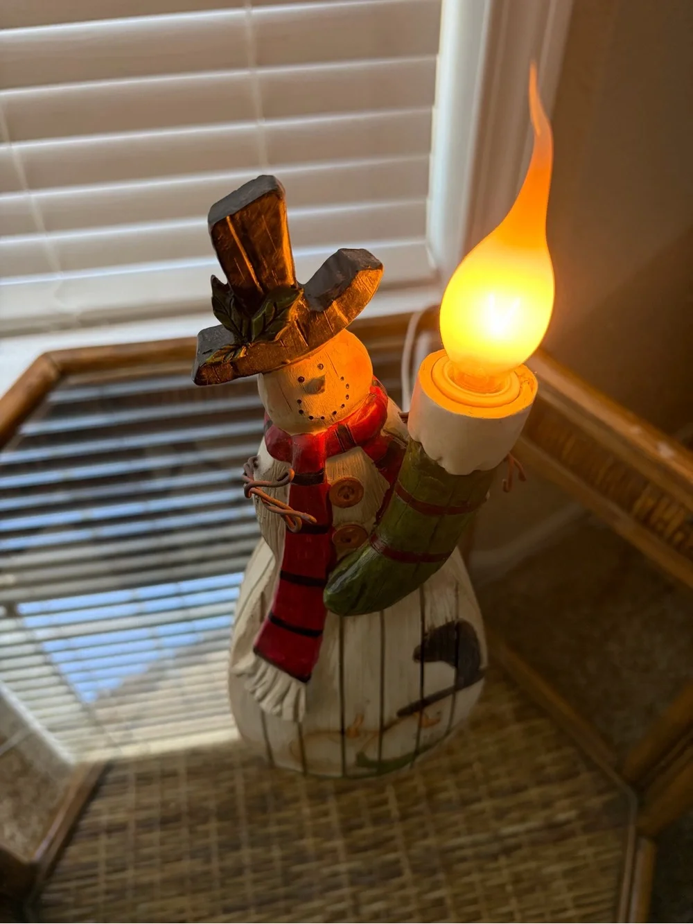 Vintage Snowman Night Light Table Lamp with Red Scarf